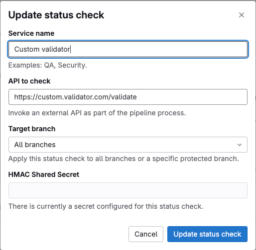 Status checks update form